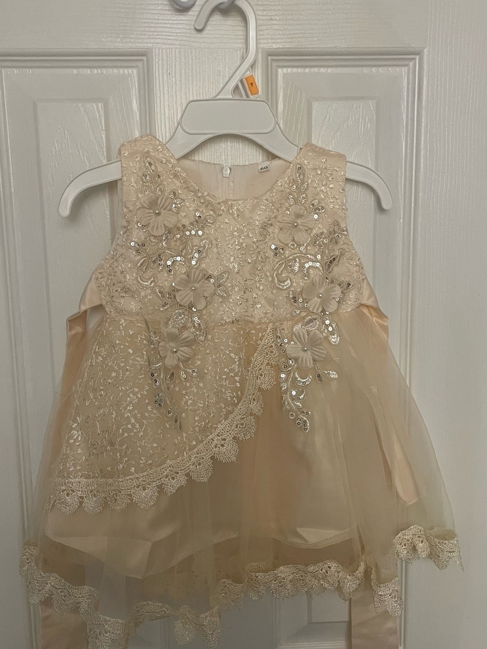 Cream Floral Sequin Girls Formal Dress